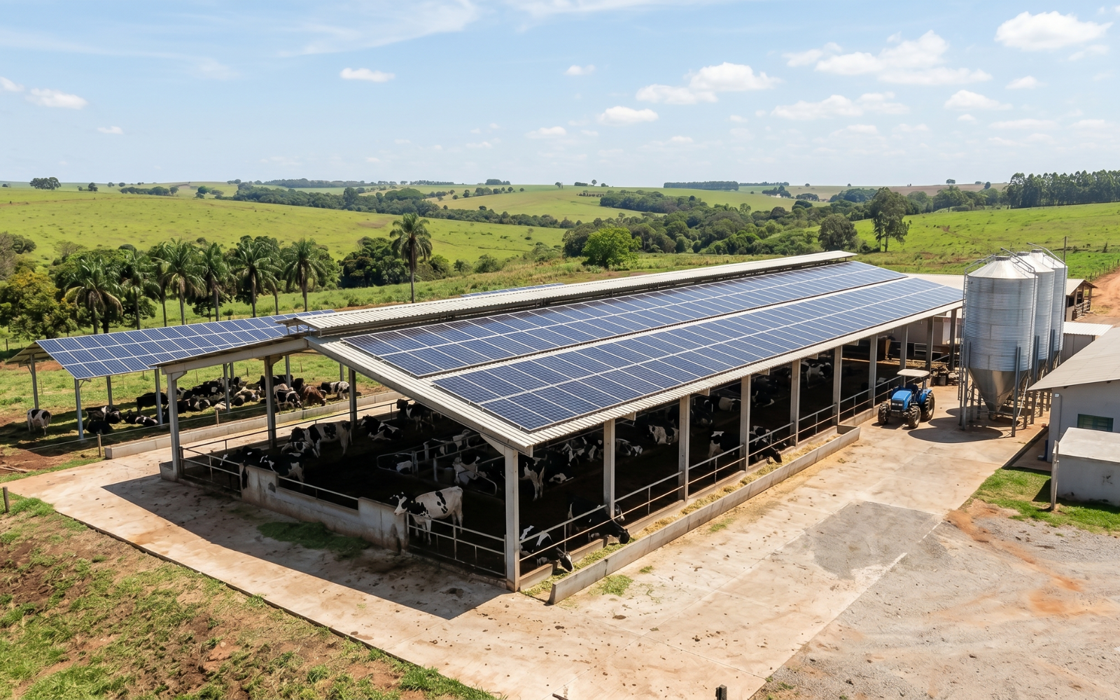 Sistema agrivoltaico no leite: sombra e energia na fazenda. - Cia do Leite - Transformamos qualidade do leite e produtividade das fazendas